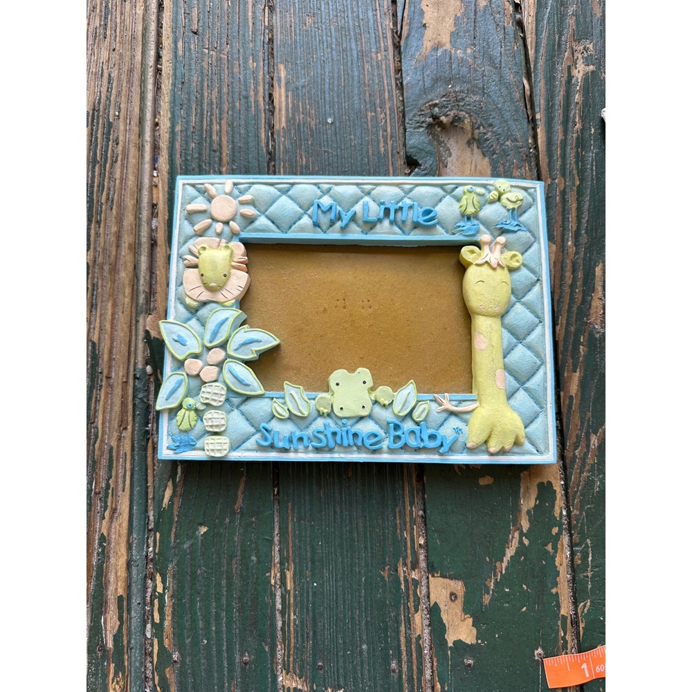 My Little Sunshine Baby Safari Animal Photo Frame Blue Quilted Resin Giraffe